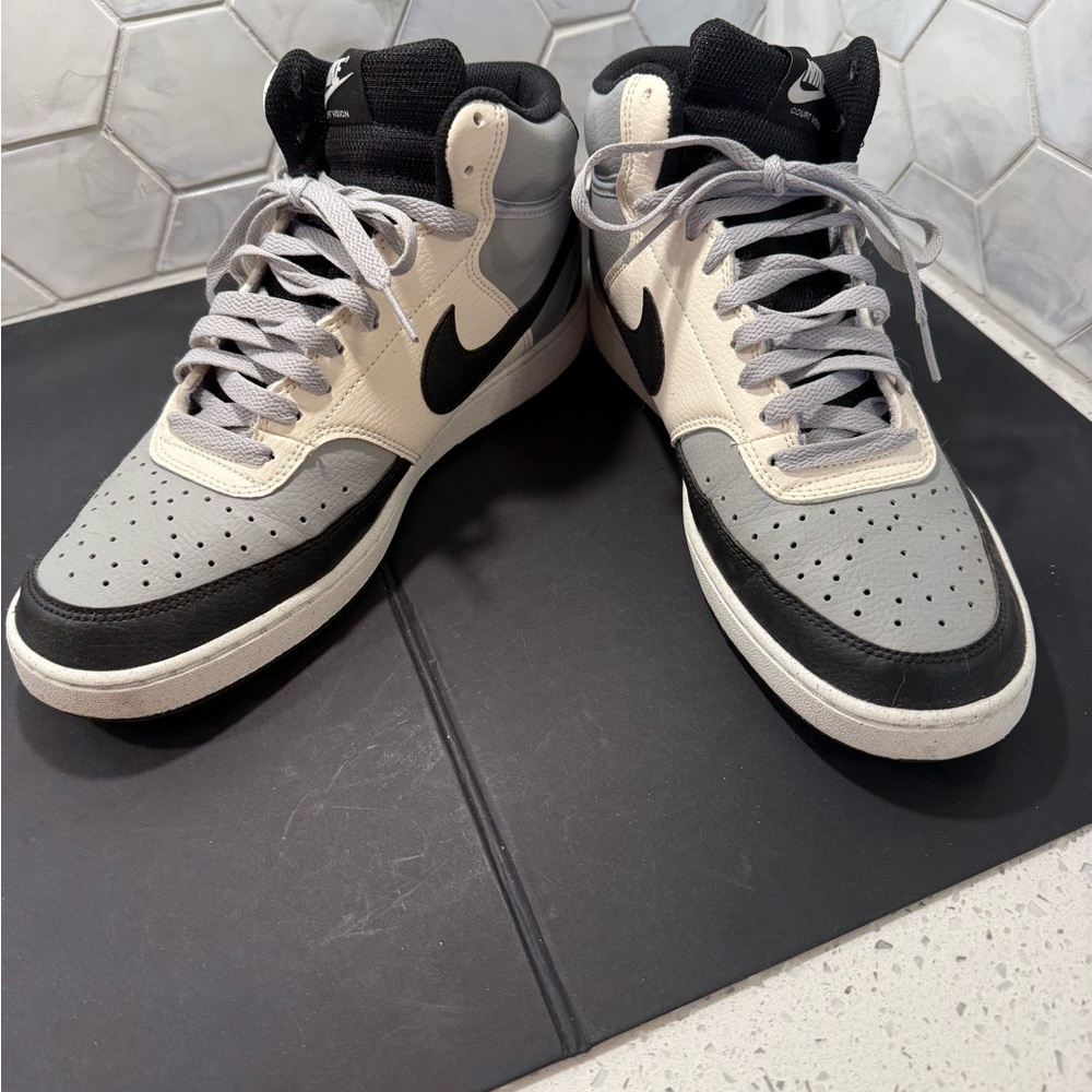 Size 10 - Men’s Nike Court Vision Next Nature Mid White Black Gray - Worn Once